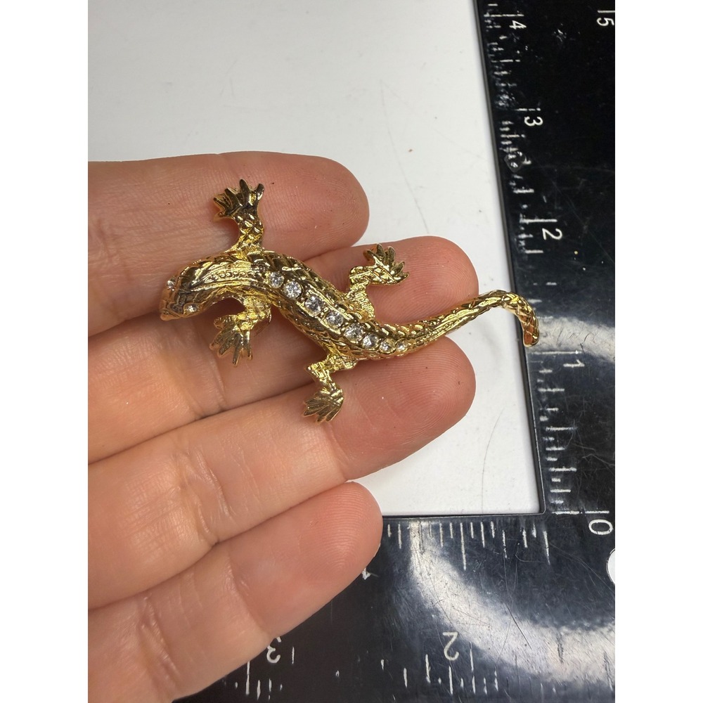 Gerrys Gold Tone Rhinestone Lizard Salamander Brooch Pin Reptile Animal Jewelry